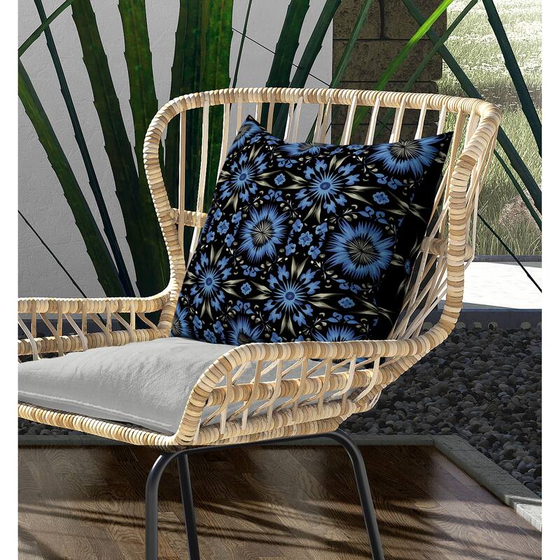 Batik Bliss Indoor/Outdoor Reversible Throw Pillow Black and Blue