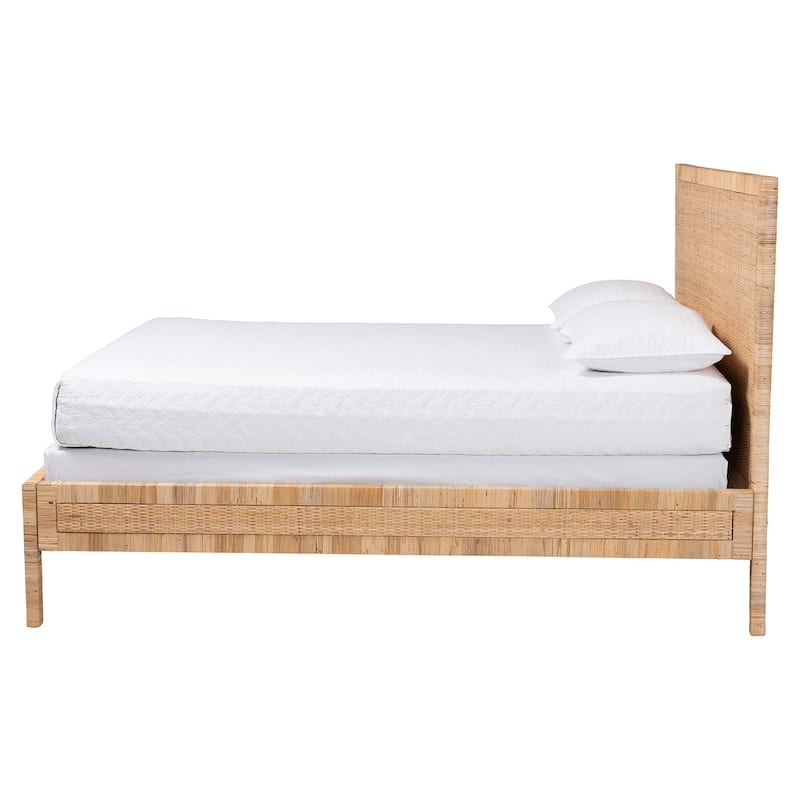 Kalimantan Natural Rattan Bed - Coastal Boho Style Bed Frame with Woven Detailing, Queen