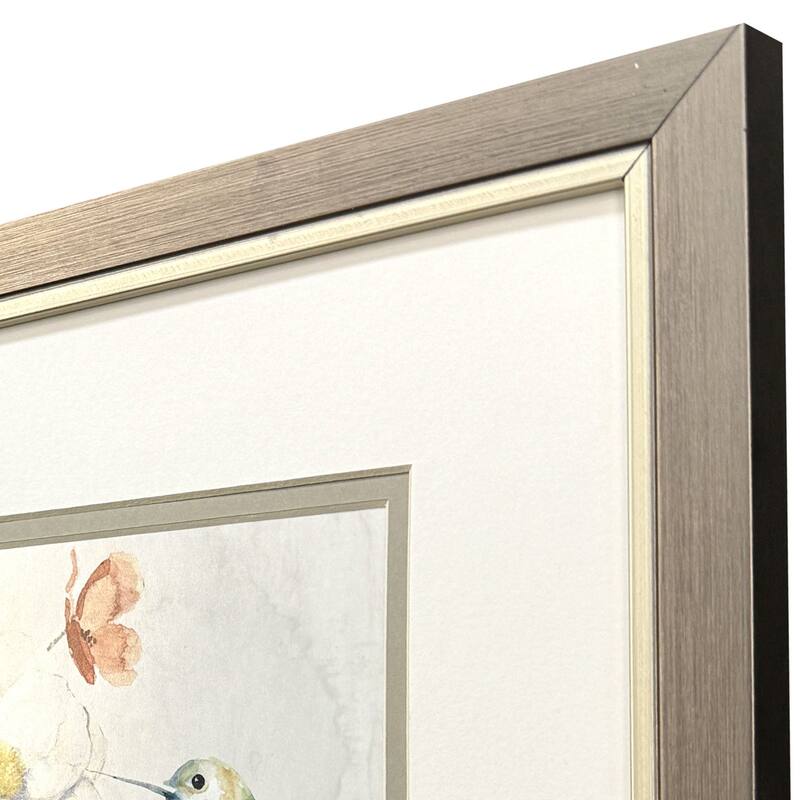 HomeRoots Set Of Two Floral Hummingbird Silver Framed Wall Art