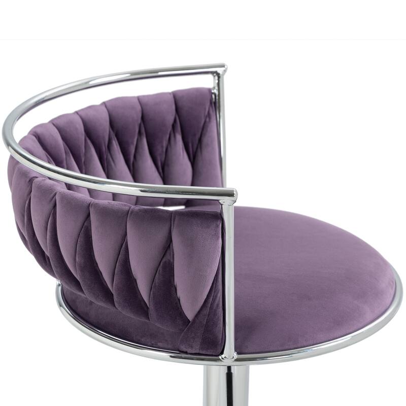 4 Set Velvet Adjustable Swivel Bar Stools With Backs