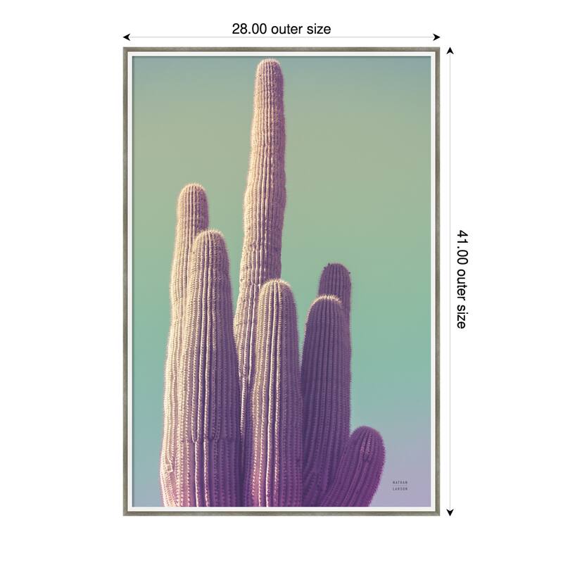 Saguaro Green Pastel by Nathan Larson Wood Framed Wall Art Print - 28 x 41 in - Silver