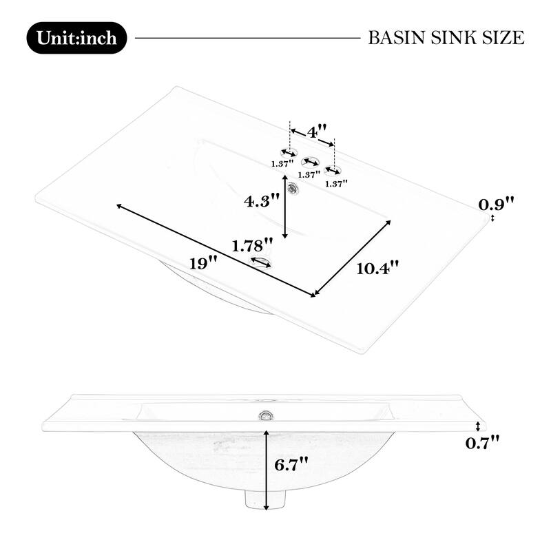 30" Bath Vanity with Sink - 3 Drawers, Door Shelf & Soft-Close Mechanism