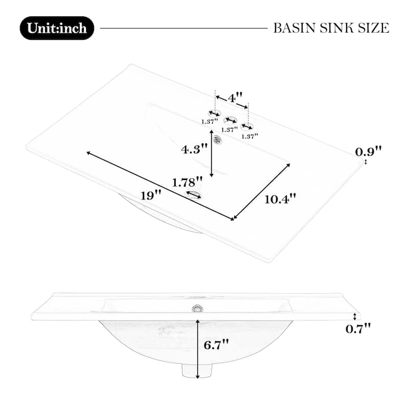 30" Bathroom Vanity with Sink, One Door with Shelf and Three Drawers, Soft Close Door