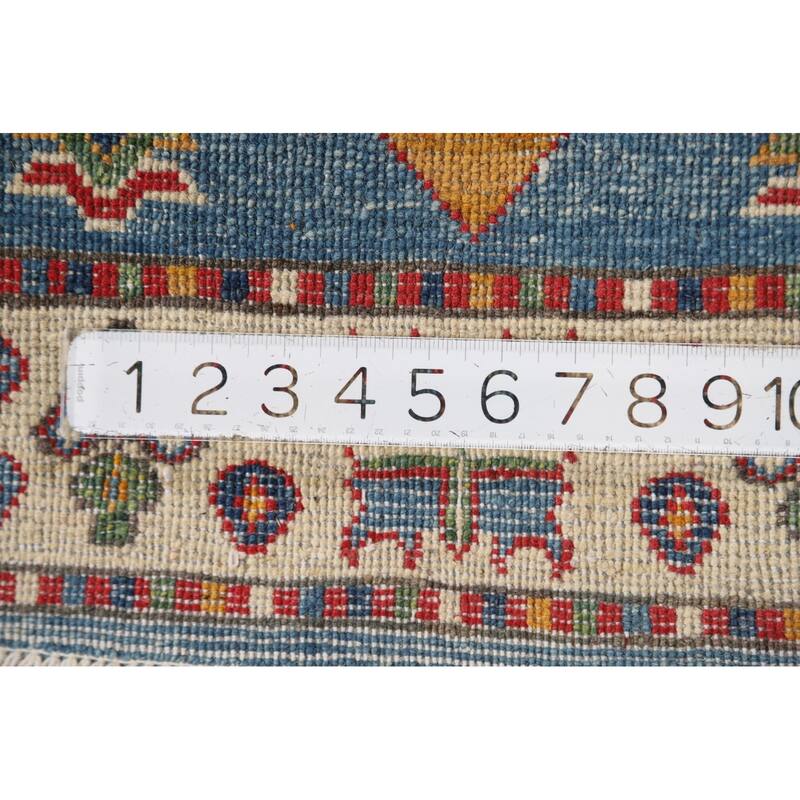 Light Blue Geometric Kazak Foyer Rug Handmade Wool Carpet - 2'0" x 3'0"