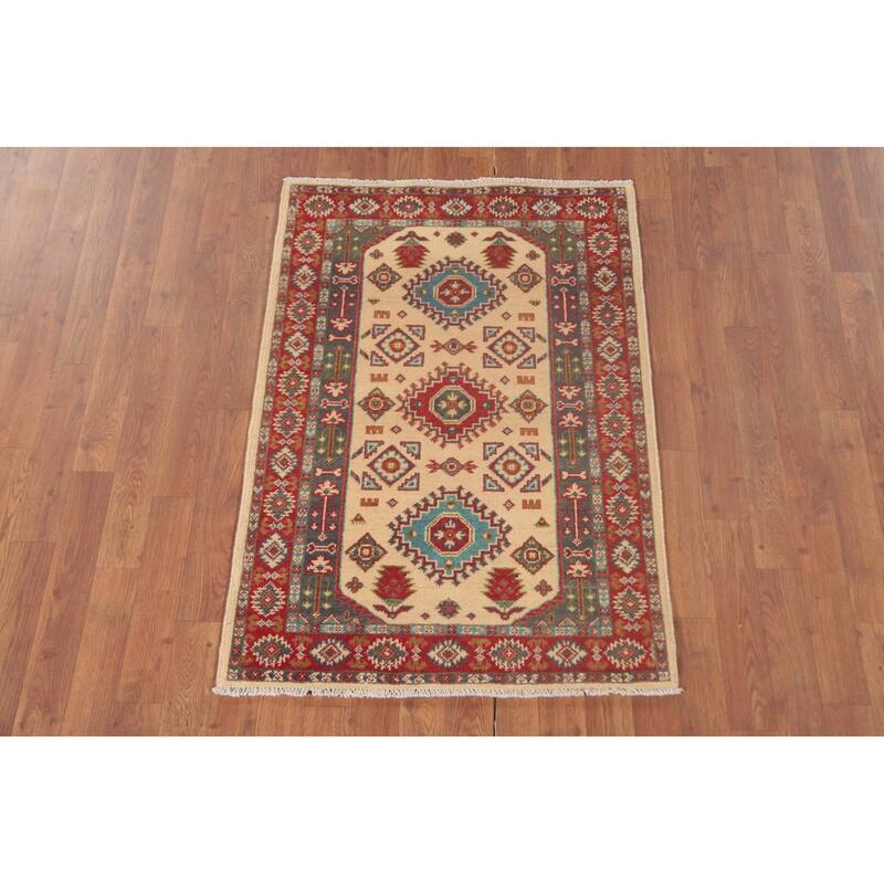 Kazak Oriental Foyer Rug Hand-Knotted Wool Carpet - 2'9" x 3'11"