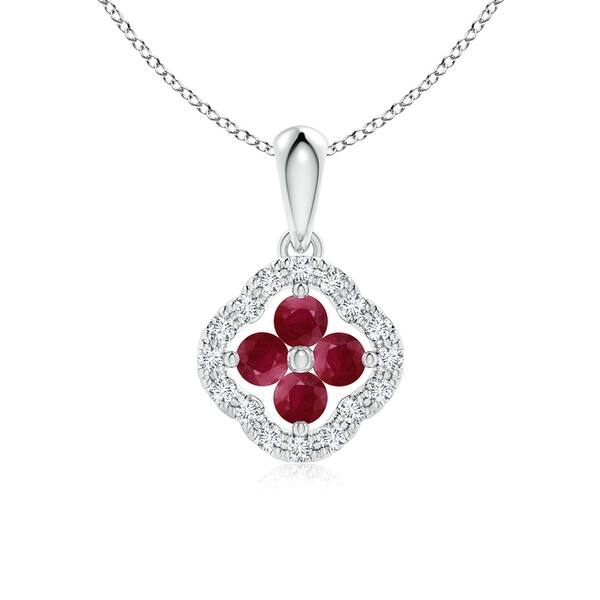 Shop Angara Diamond Framed Ruby Clover Pendant Necklace 2mm Ruby White Overstock 11906320