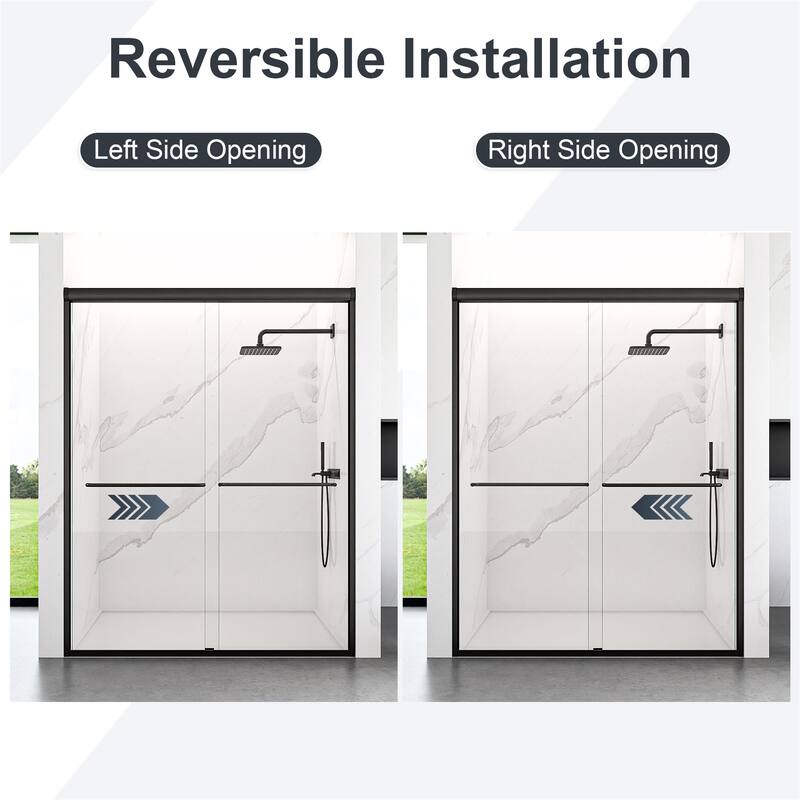 56"-60"W Semi-Frameless Shower Door - 72"H 6mm Tempered Glass