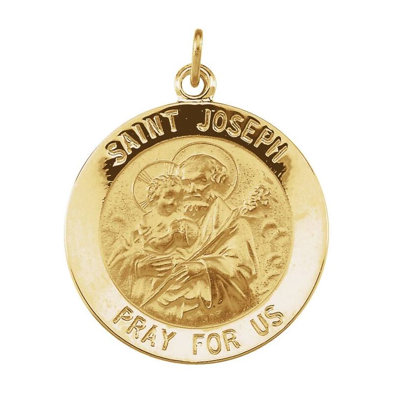 Curata 14k Yellow Gold 22mm Polished Round St. Joseph Medal Necklace, 16"
