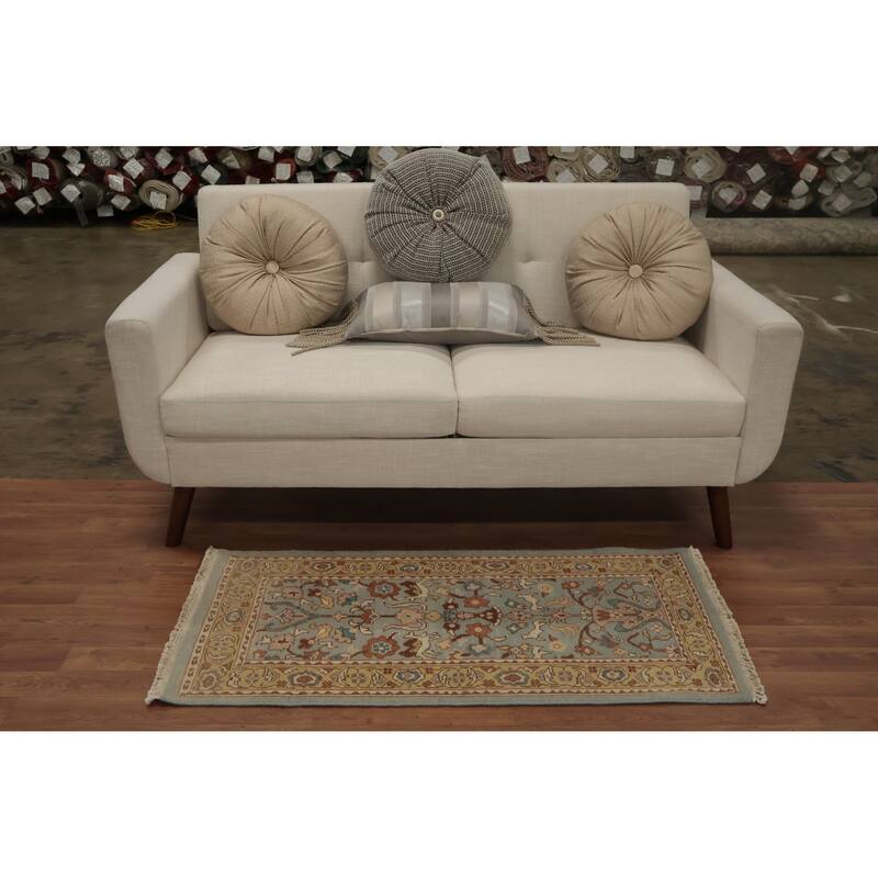 Hand Knotted Oriental 100% Wool Carpet Traditional Floral Navy Blue & Blues Ziegler Area Rug - 3' 11'' X 2' 0''