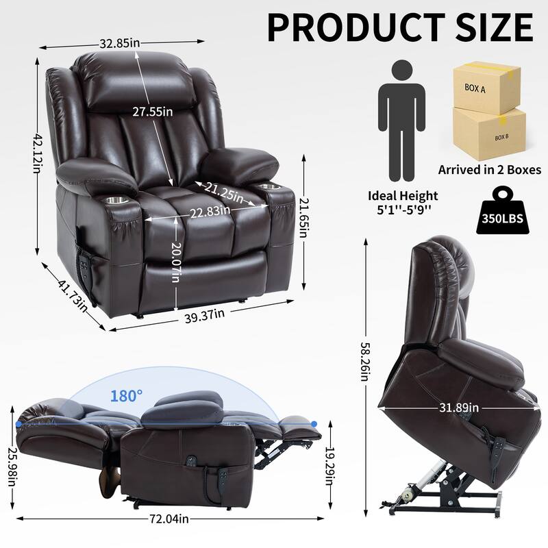 Faux‑Leather Power Lift Recliner Chair with Massage, Heat & Dual Motors