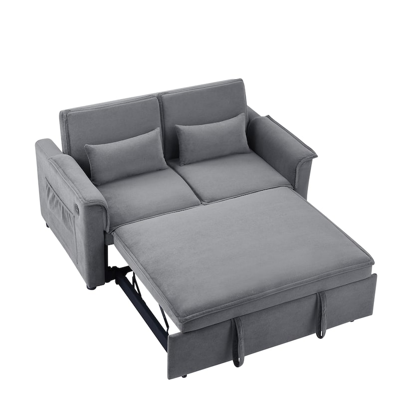 Fabric Convertible Sleeper Sofa Bed, Pull Out Sofa Bed with Adjustable Backrest, Leisure Sofa with 2 Lumbar Pillows