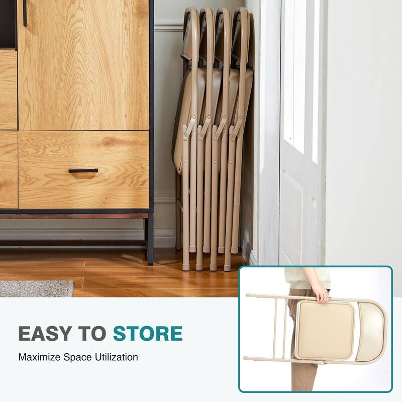 Rossetta Refined Style Set of 4 Leather-Padded Folding Chairs, Quick-Folding & Space-Saving