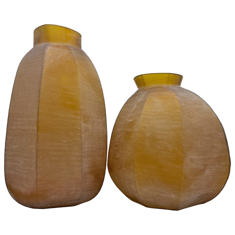 Set of 2 Decorative Handmade Glass Amberstone Vase in Brown