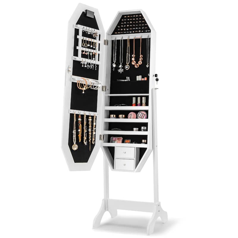 Costway Standing Jewelry Cabinet Armoire Organizer LED Light Mirror - See Details