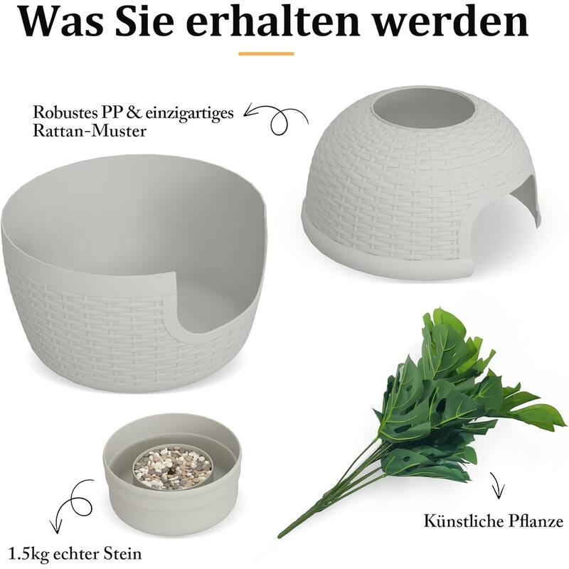 Hidden Litter Box with Faux Plant & Rattan Pattern, Large Cat Enclosure