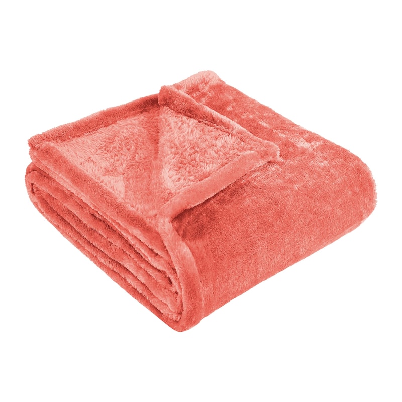 Superior Solid Fluffy Fleece Blanket, Plush and All Season - Throw - Coral