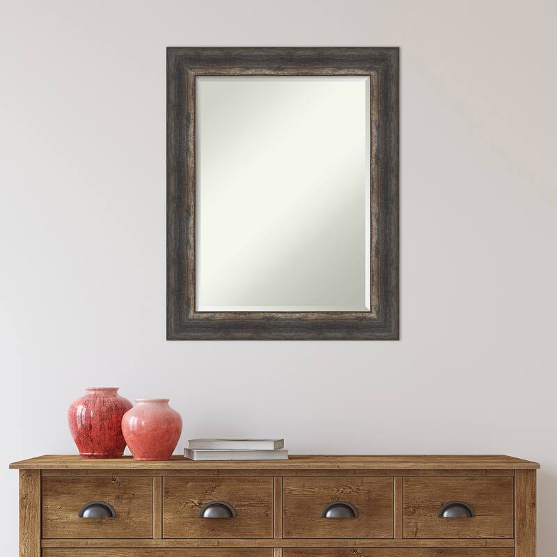 Beveled Wall Mirror - Bark Rustic Char Frame