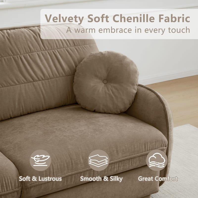 GDFStudio Sylvie Ashworth Chenille Cloud U-Shaped Loveseat Sofa with Movable Ottomans, Deep Seat