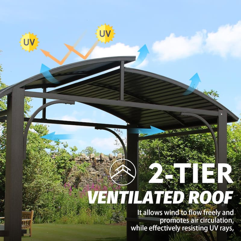 Outdoor Grill w/Double Galvanized Steel Roof and 2 Side Shelves
