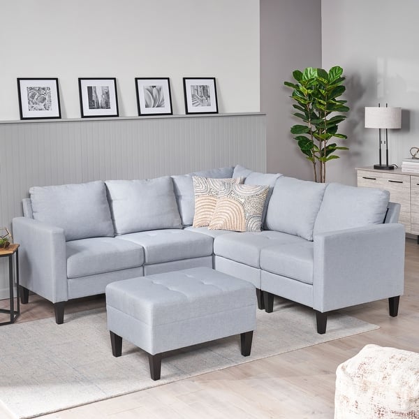 slide 2 of 53, Zahra 6-piece Sofa Sectional with Ottoman by Christopher Knight Home Light Grey