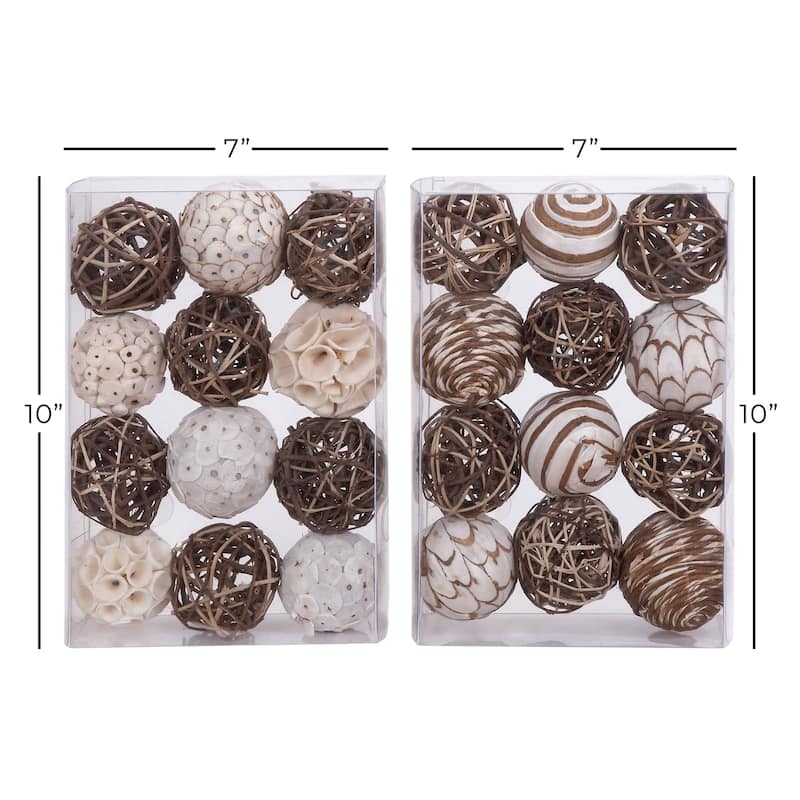 Dried Plant Handmade Decorative Ball Orbs & Vase Filler with Varying Designs - Set of 2 Brown - Roche River Decor
