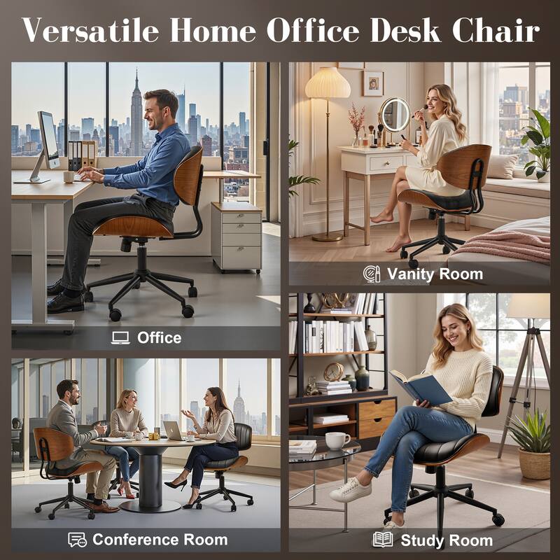 HOOOWOOO Modern Ergonomic Adjustable PU Curved Office Chair