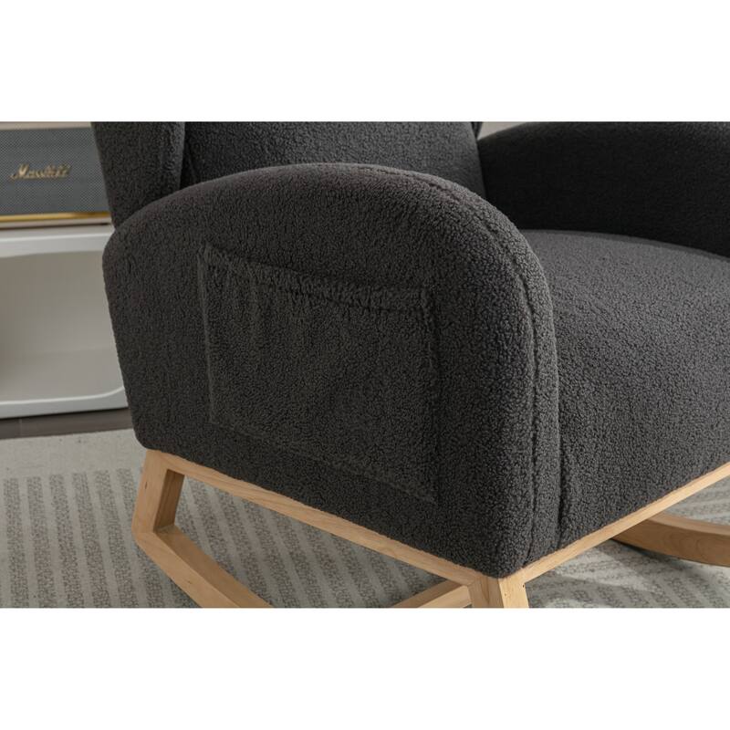 Modern 38" High Back Upholstered Rocking Chair with Wood Legs and Packet