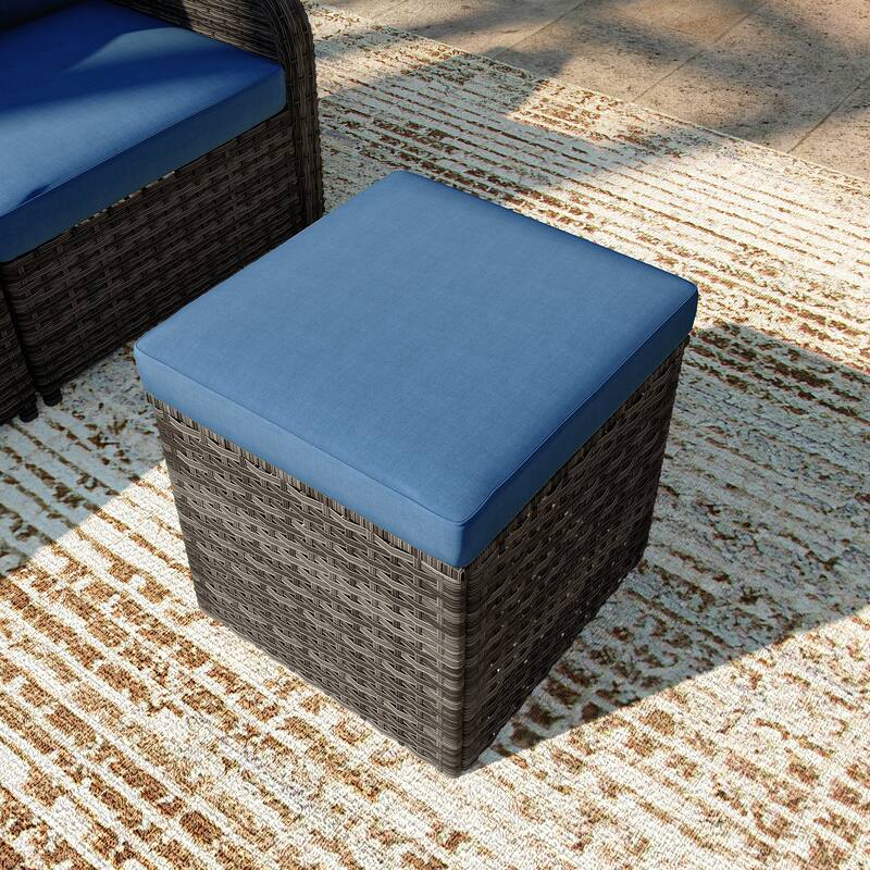 Outdoor Wicker Square Storage Ottoman with Plush Cushion