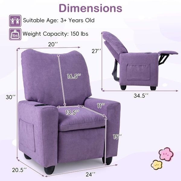 dimension image slide 1 of 2, Costway Kids Recliner with Adjustable Backrest Footrest Cup Holder