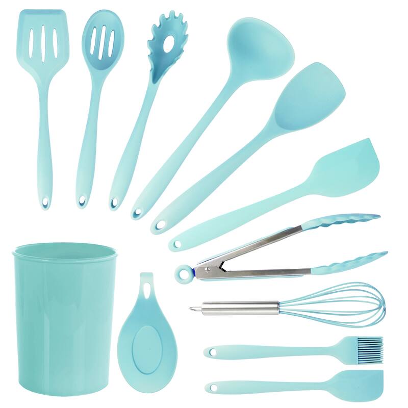 12 Piece Turquoise Silicone Cooking Utensils - Blue