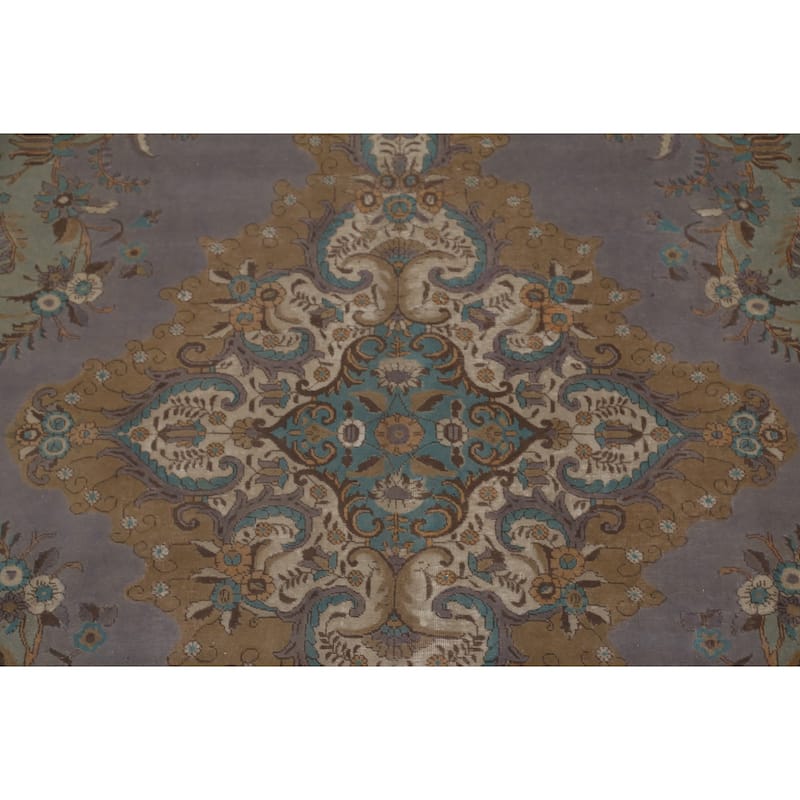 Over-Dyed Purple Tabriz Persian Vintage Rug Handmade Wool Carpet - 9'8"x 13'2"
