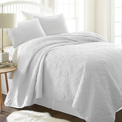 3pc King/Cal King Quilted Coverlet Set Softest Damask White