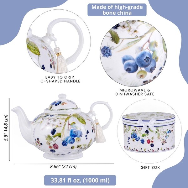 Wild Berries Bone China Teapot in Gift Box - 33.8 fl oz