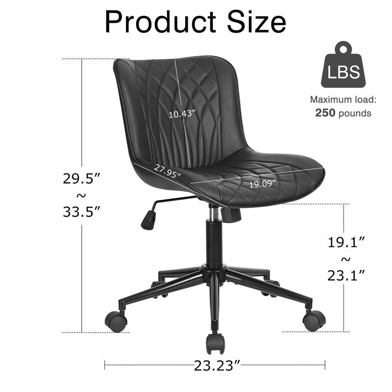 Javlergo Black Armless Office Chair with PU Leather Task Chair with Adjustable Height and Tilt Tension for Home Office Study