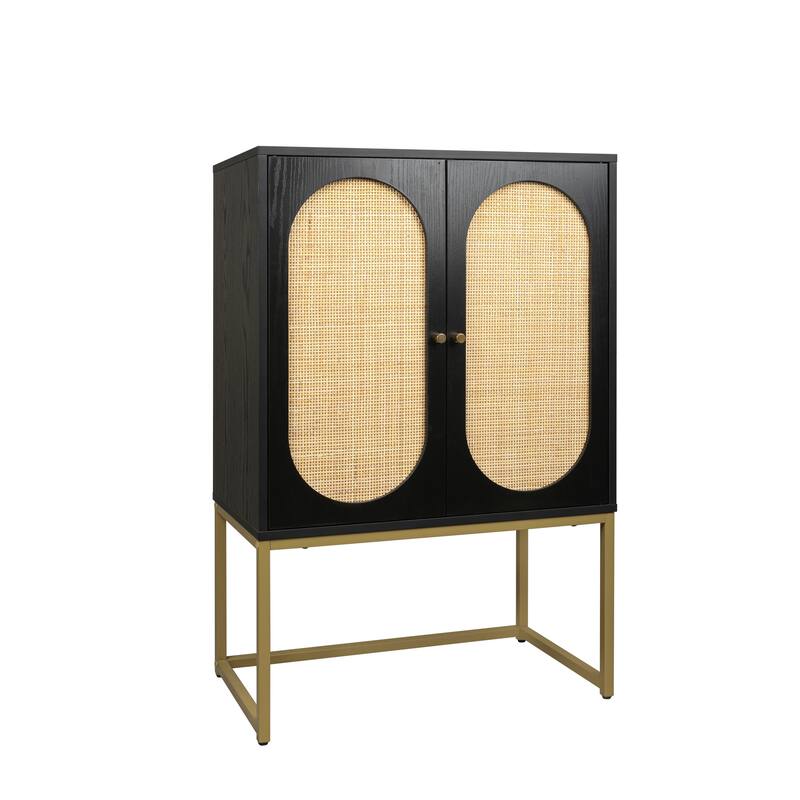 Natural Rattan 2 Door high cabinet with adjustable shelf