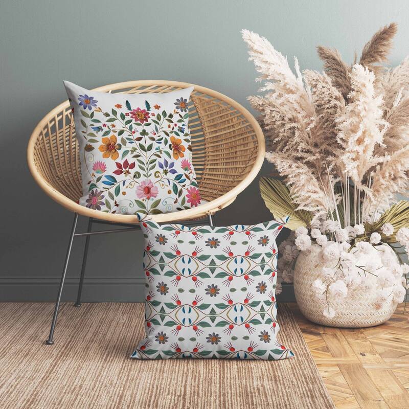Symmetrical Flora Faux Suede Reversible Throw Pillow Cream and Pink