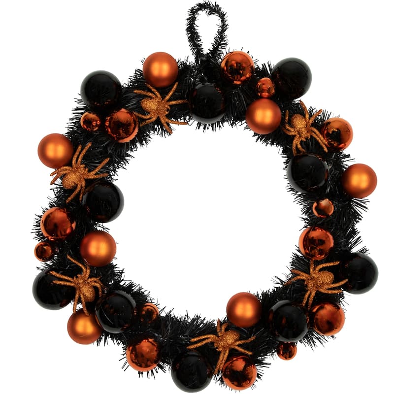 Orange Spiders and Ornaments Halloween Wreath 18-Inch Unlit
