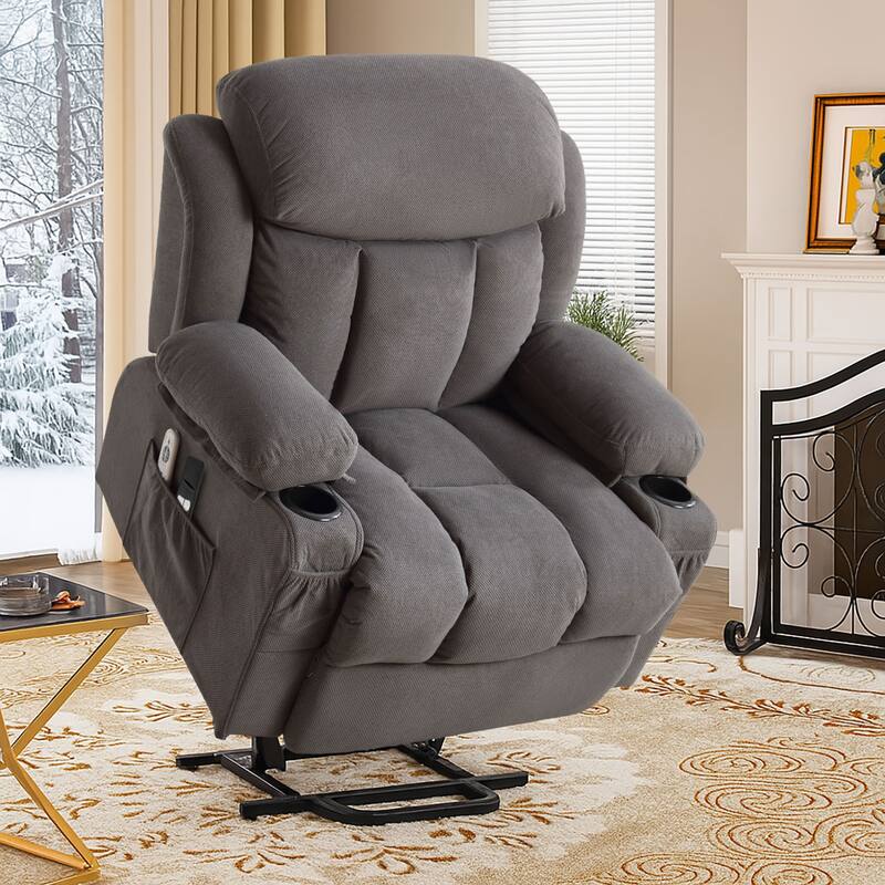 Modern Classic Massage and Heating Function Velvet Upholstered Leisure Recliner with Lift Base - Grey