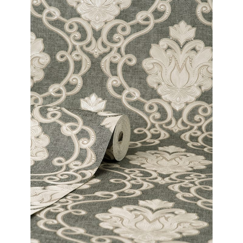 Fine Decor Florentine Charcoal Damask Wallpaper