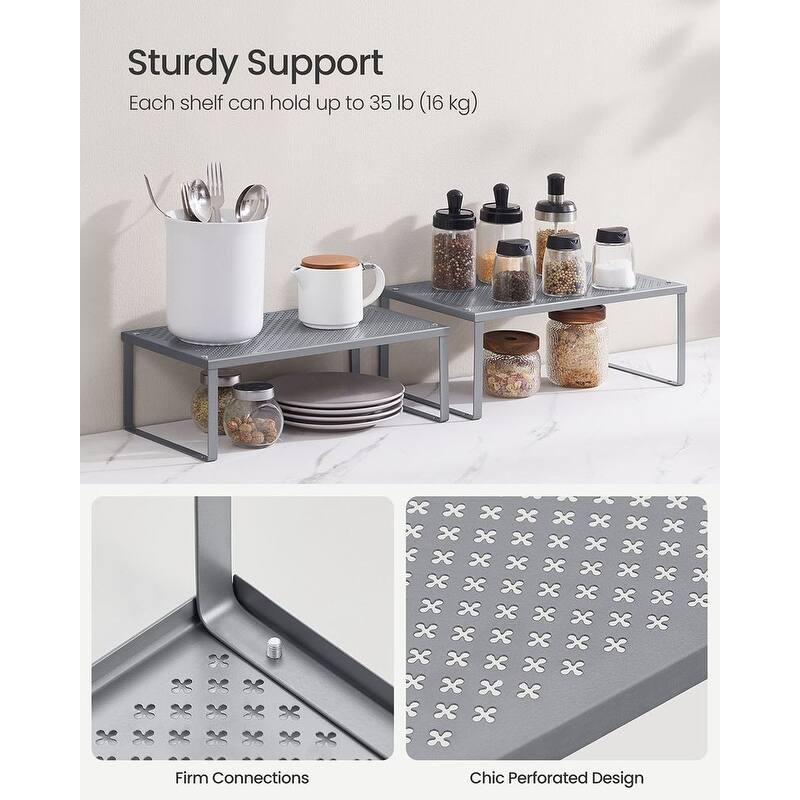 Set of 2 Stackable and Expandable Metal Kitchen Counter Shelves for Small Appliances or Spices