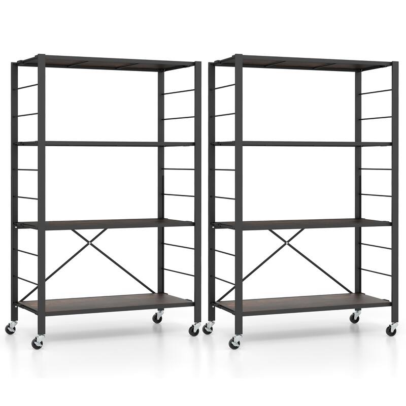 Gymax 2 PCS 4-tier Foldable Storage Shelf w/ Lockable Wheels Home