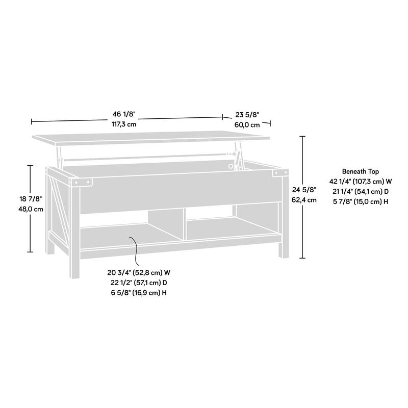 Wood Lift-Top Coffee Table with Hidden Storage and Divided Selves, Brown - 46.18" L x 23.62" W x 18.90" H