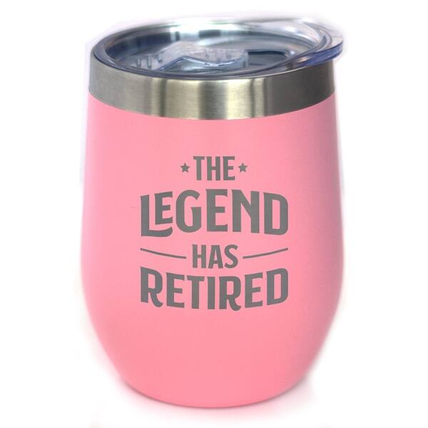 slide 2 of 8, Legend Has Retired - Insulated Wine Tumbler - Funny Retirement Gifts - 12 Ounces Pink