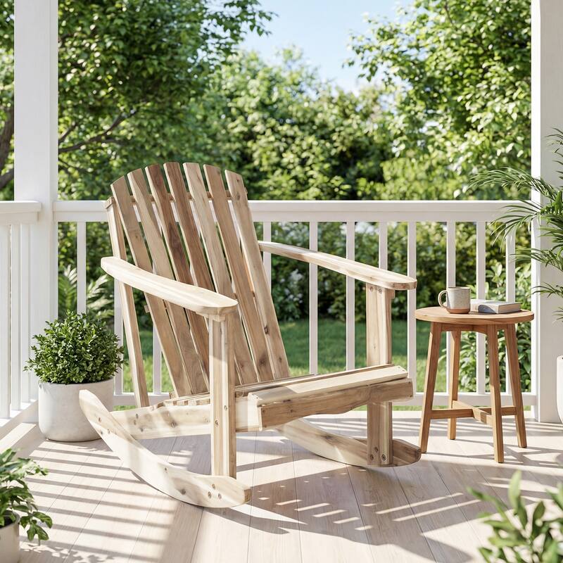 Gymax Adirondack Rocking Chair w/Slatted Seat & High Fanned Back for