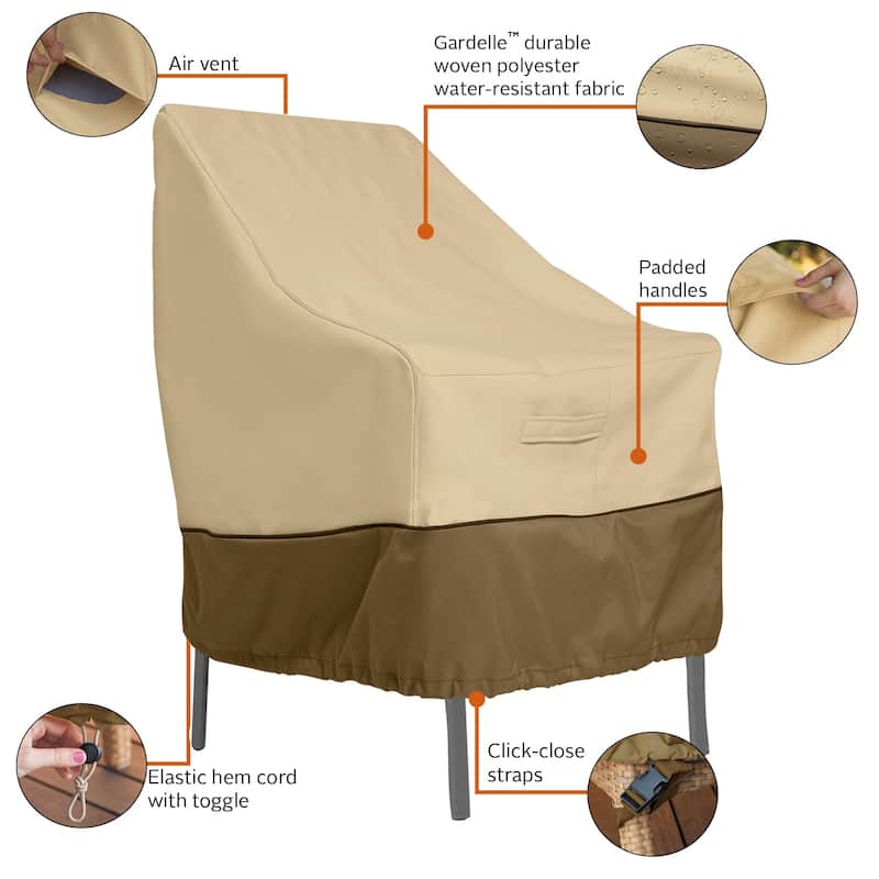 Classic Accessories Veranda Water-Resistant 25.5 Inch High Back Patio Chair Cover, 2-Pack