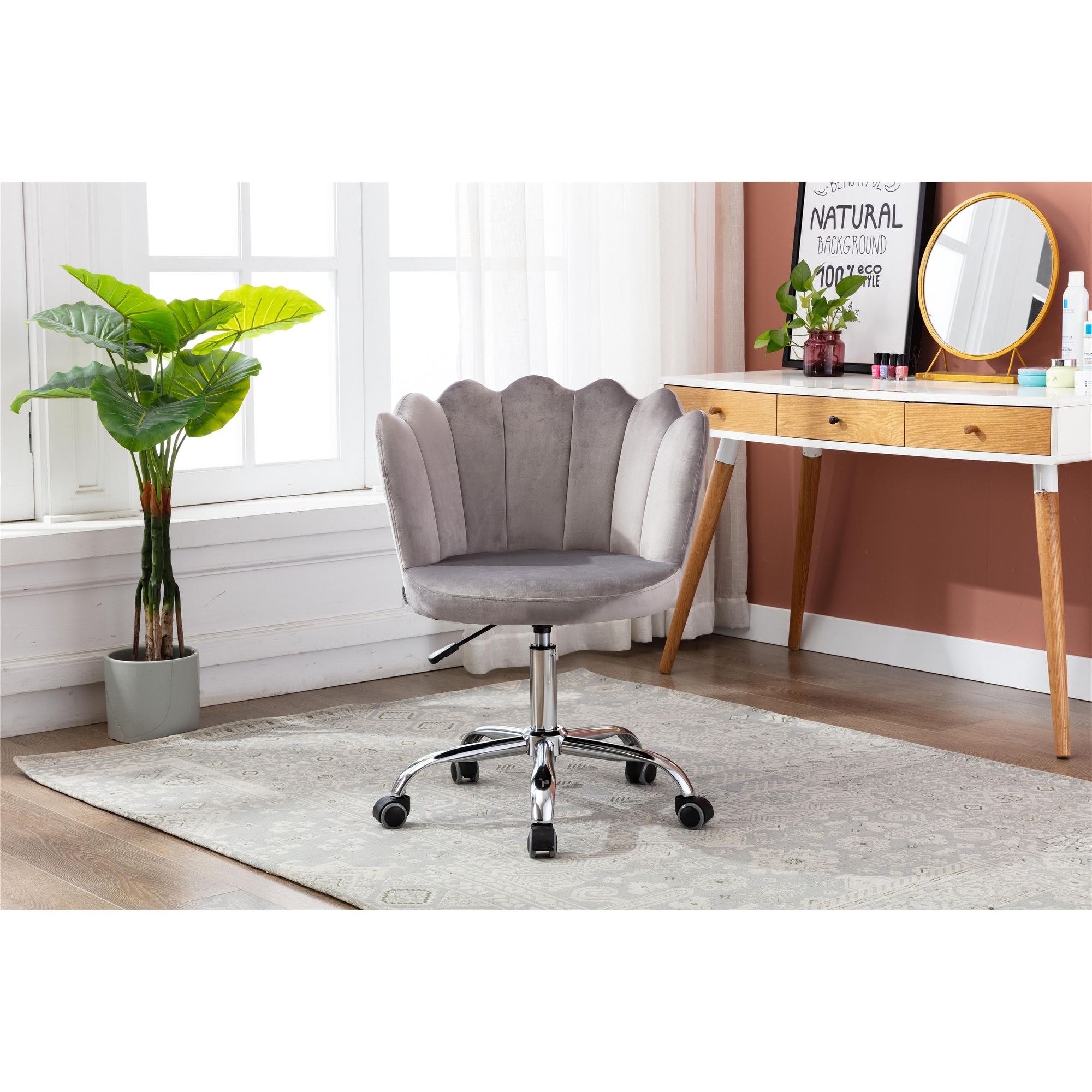 Adjustable Height rolling chair Gray task chair Velvet desk seat - Bed Bath  & Beyond - 38915902