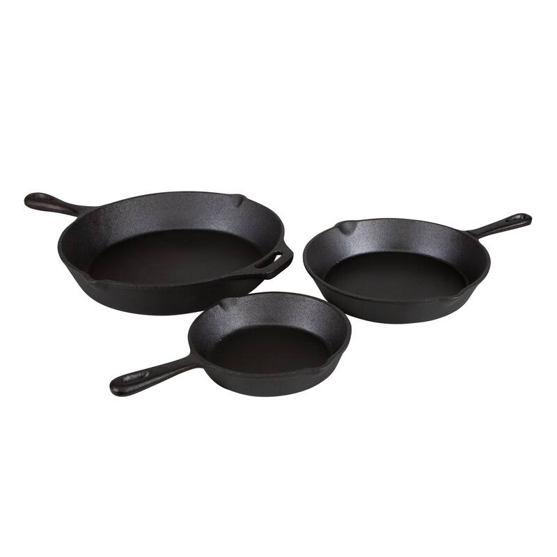 Stansport Pre-Seasoned Cast Iron Frying Pans - 3 Piece Set - 17.4" L x 13.4" W x 4.4" H
