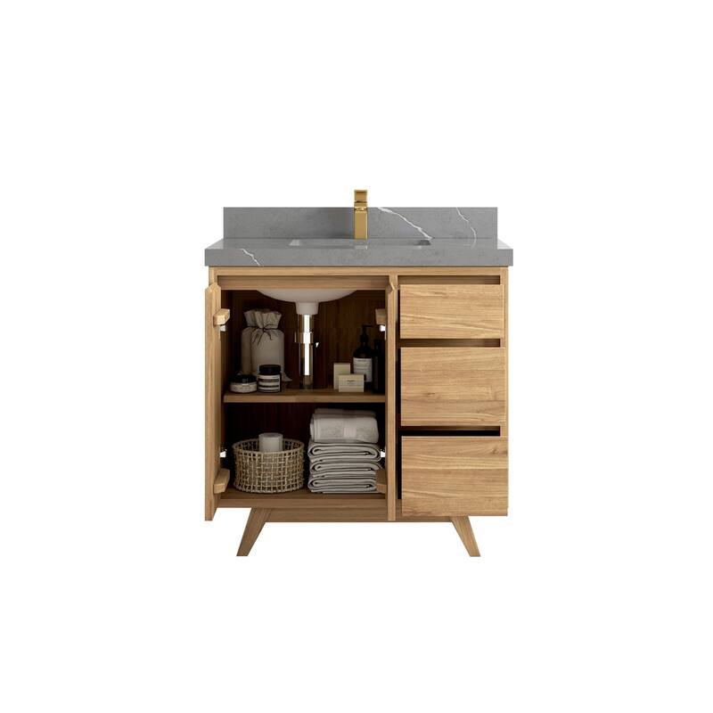 Willow Collections 36 in. W x 22 in. D Madison Teak Center Sink Bathroom Vanity with Countertop