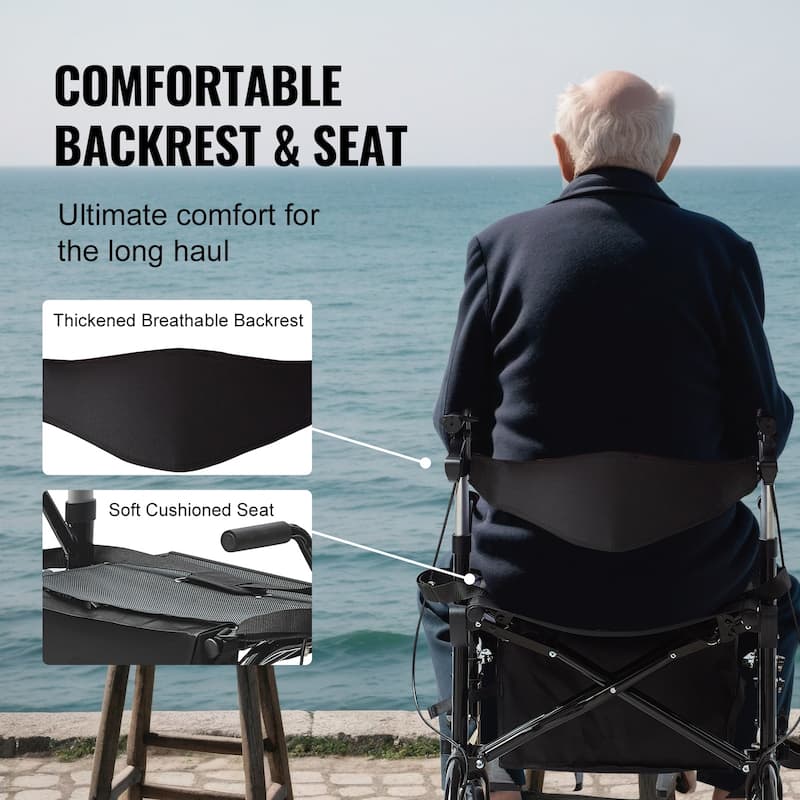 2 in 1 Rollator Walker & Transport Chair for Seniors