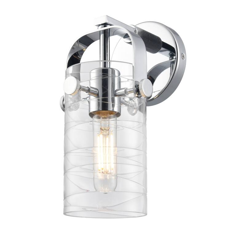 Innovations Lighting 423-1W-11-5 Pilaster II Cylinder Sconce Pilaster - Polished Chrome / Deco Swirl